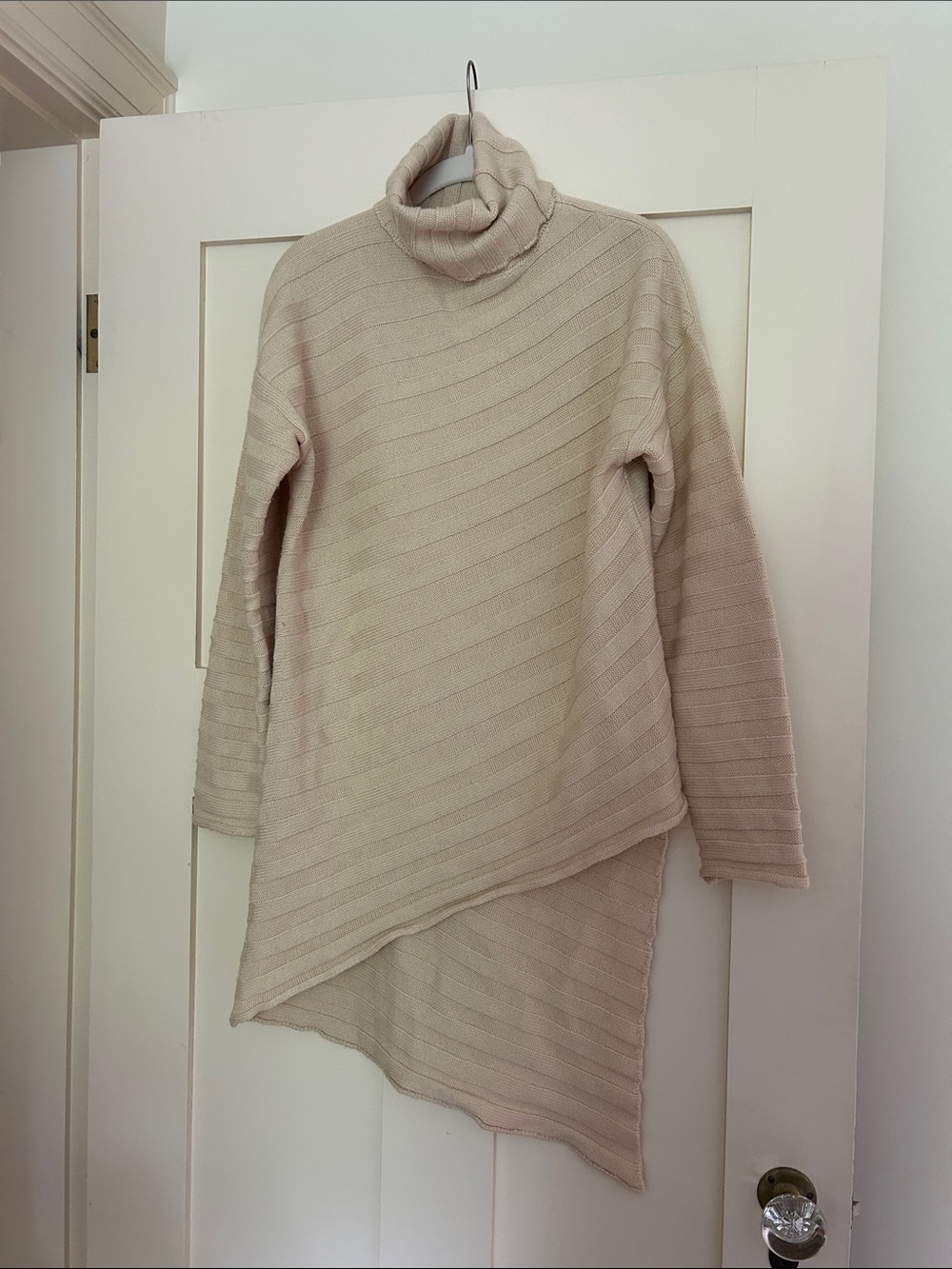 Asymmetrical Cream Turtleneck Sweater
